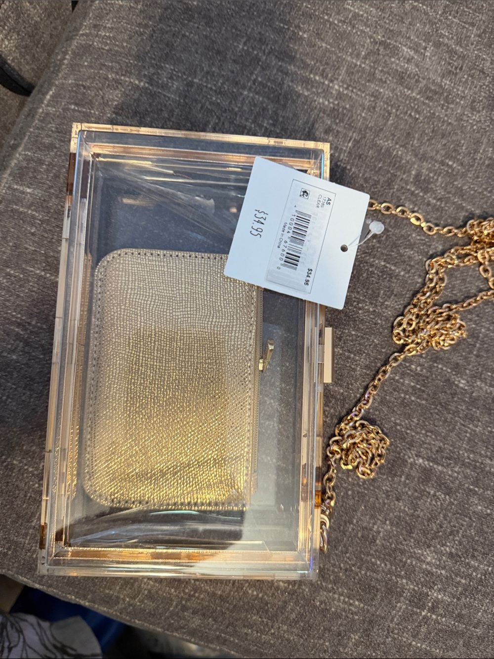 Altar d state Clear Box Clutch with Gold Chain and Gold Wallet